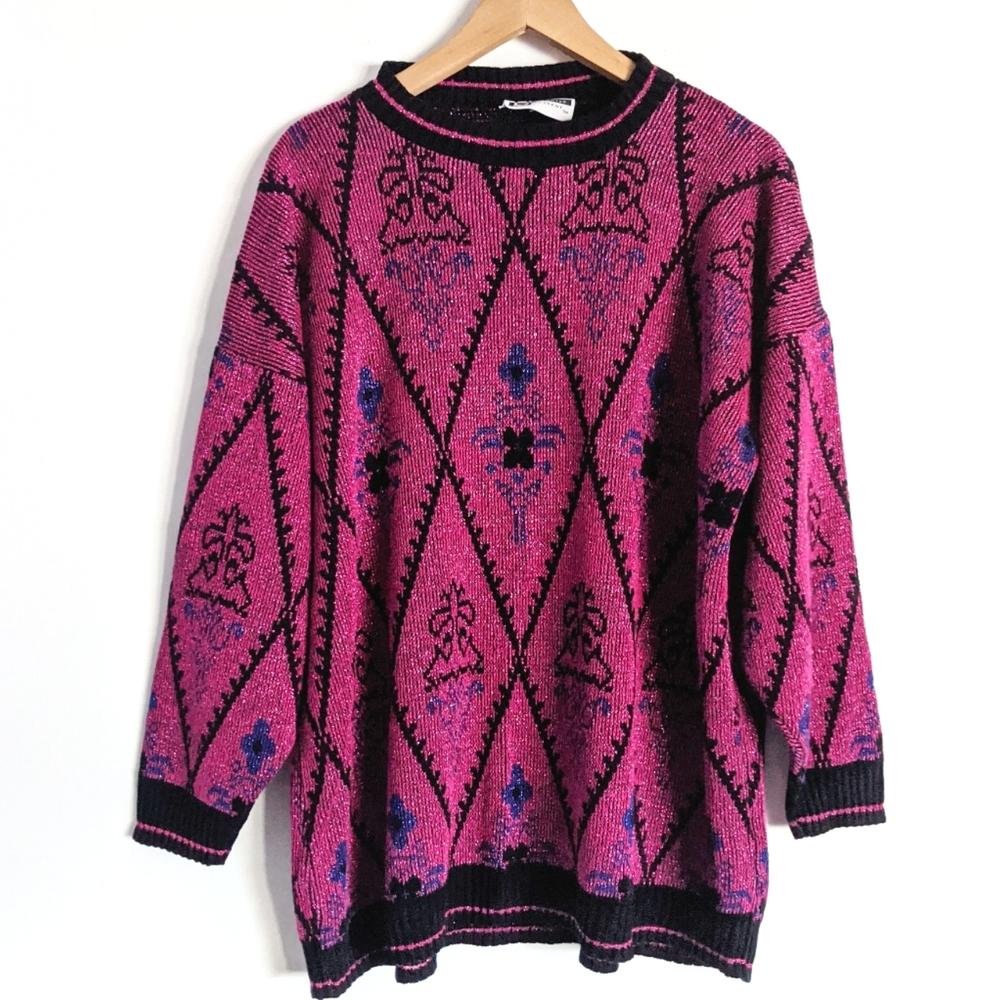 VTG Fuschia Metallic Grandma Sweater Size 18W